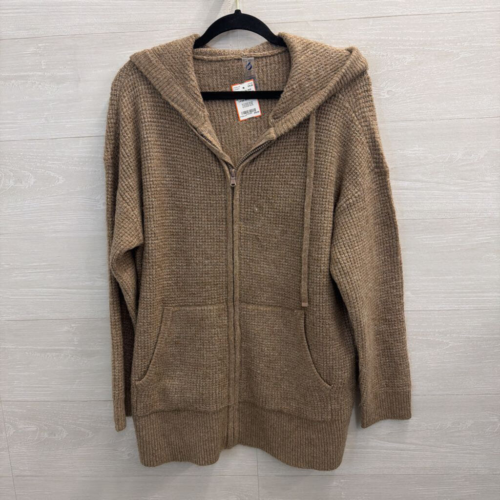 Lou and Grey Brown Soft Knit Zip Up Hooded Sweater Large