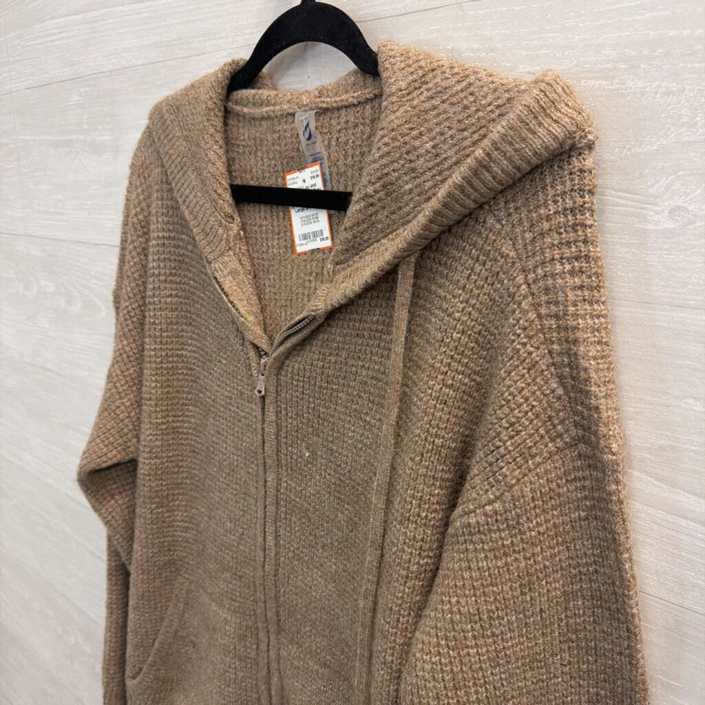 Lou and Grey Brown Soft Knit Zip Up Hooded Sweater Large