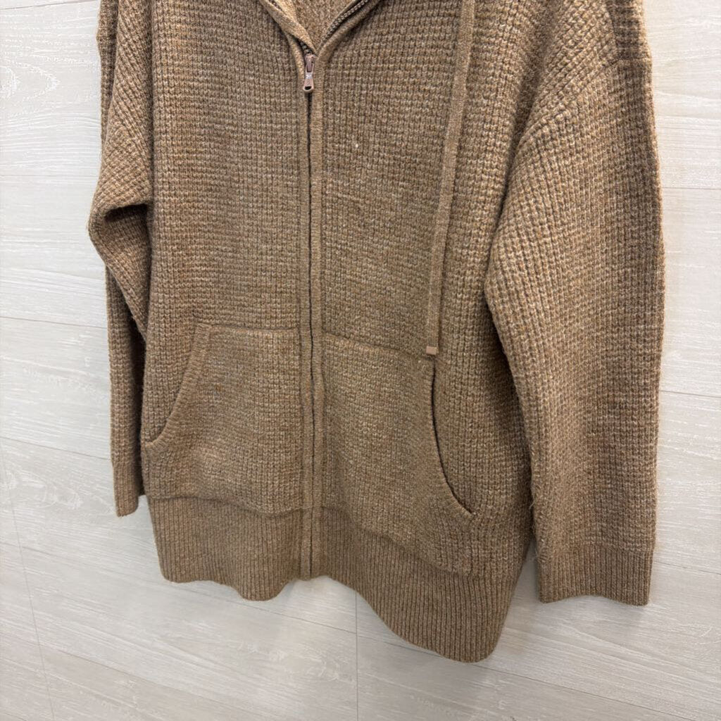 Lou and Grey Brown Soft Knit Zip Up Hooded Sweater Large