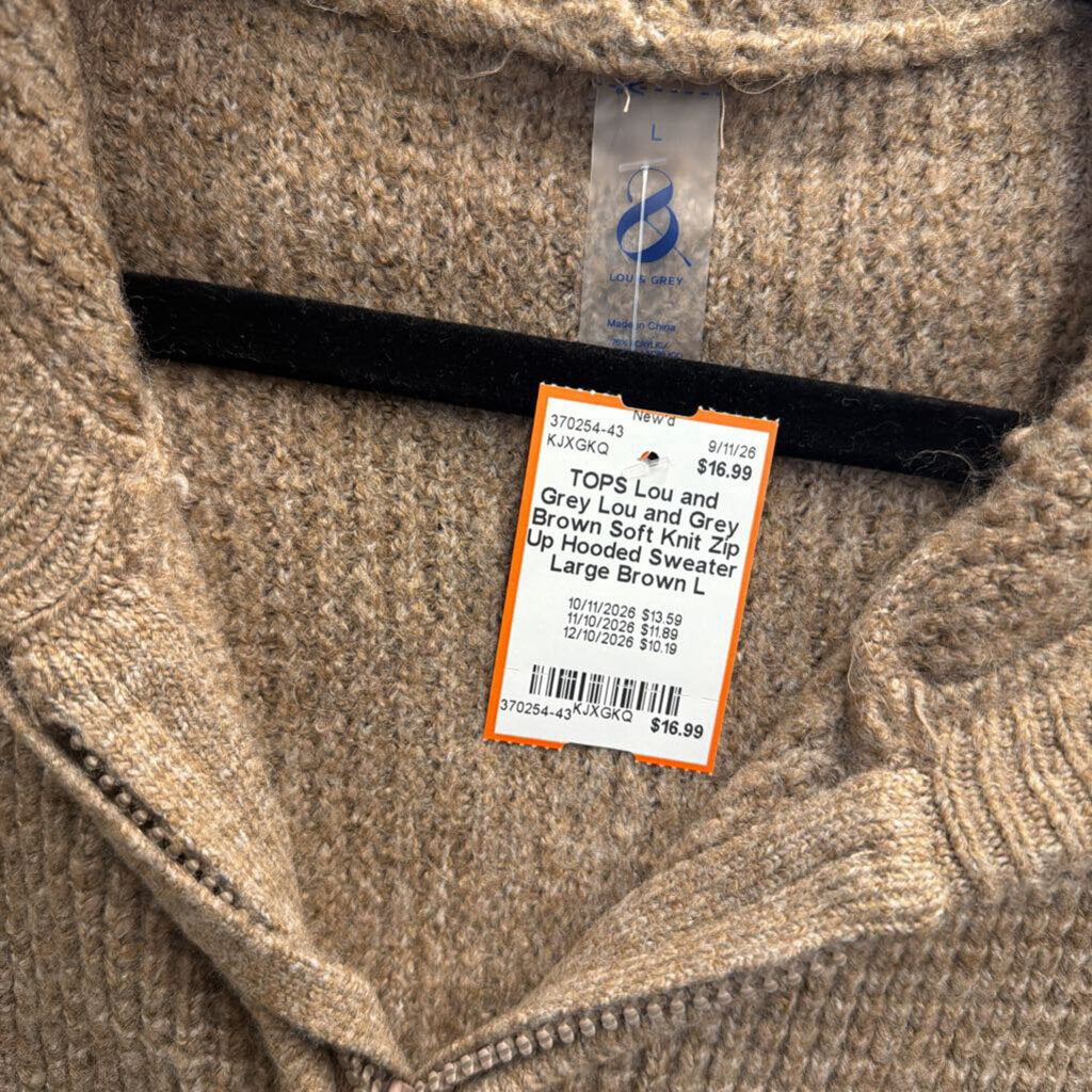 Lou and Grey Brown Soft Knit Zip Up Hooded Sweater Large