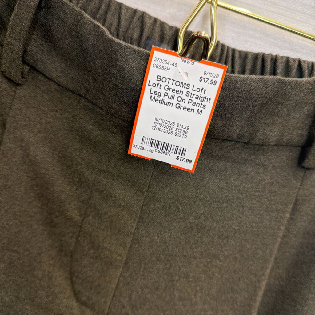 Loft Green Straight Leg Pull On Pants Medium