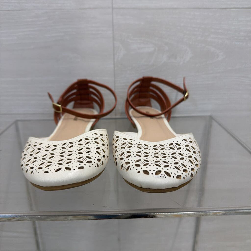Dollhouse White/ Brown Laser Cut Ankle Strap Shoes 8