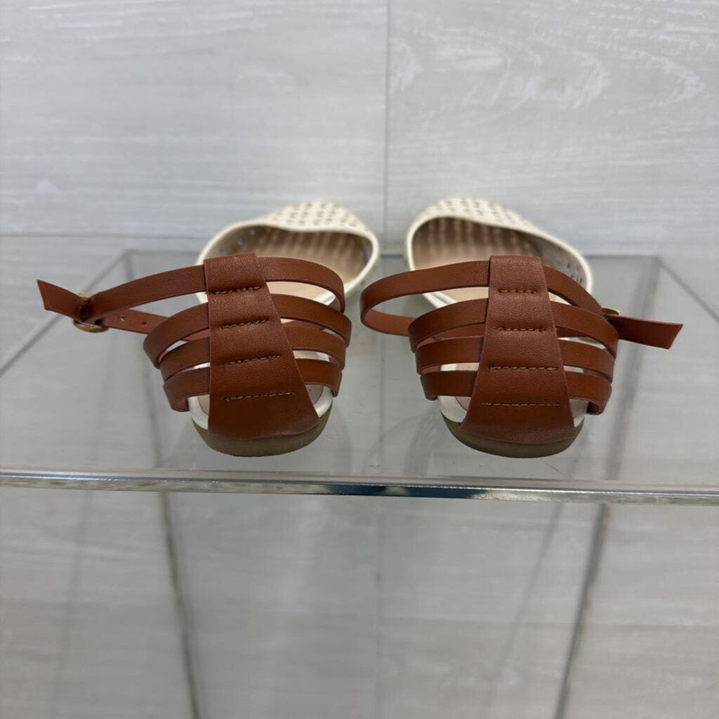 Dollhouse White/ Brown Laser Cut Ankle Strap Shoes 8