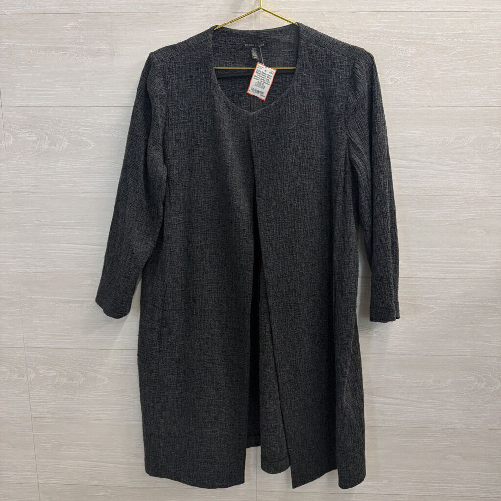 Eileen Fisher Grey Textured Long Sleeve Open Front Jacket Top Medium