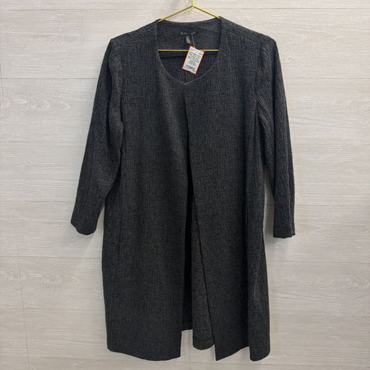 Eileen Fisher Grey Textured Long Sleeve Open Front Jacket Top Medium