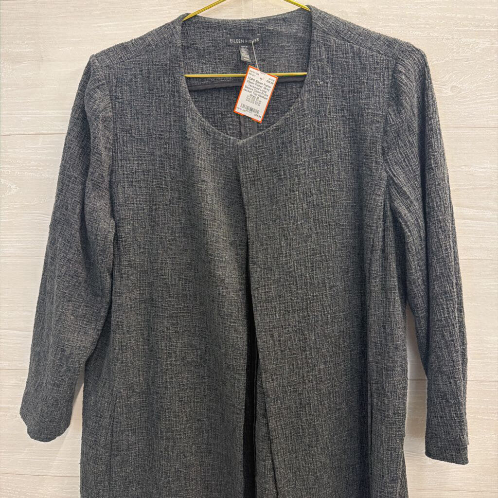Eileen Fisher Grey Textured Long Sleeve Open Front Jacket Top Medium