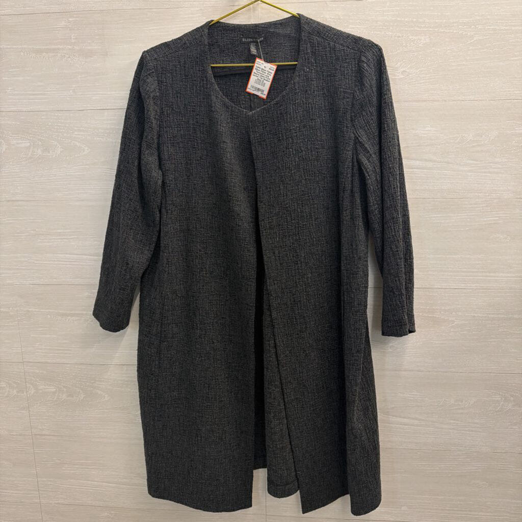 Eileen Fisher Grey Textured Long Sleeve Open Front Jacket Top Medium