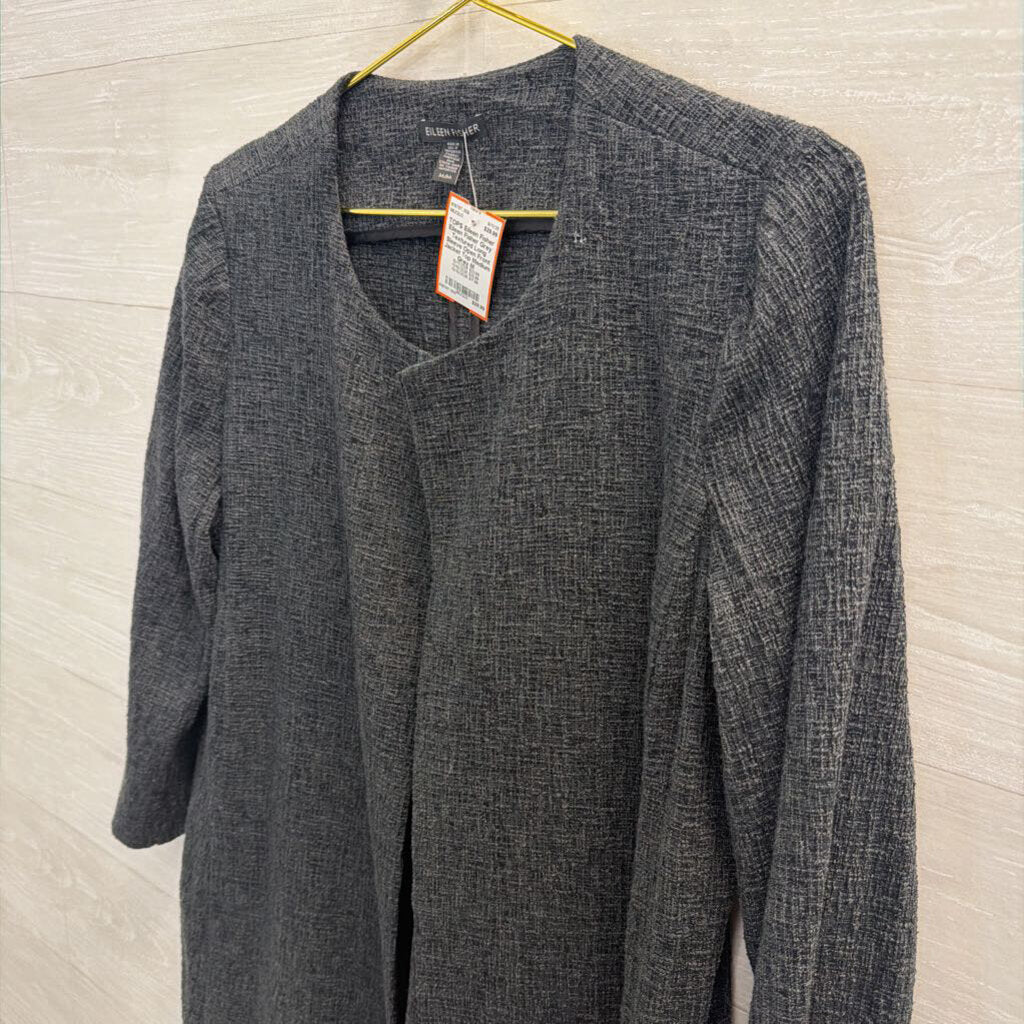 Eileen Fisher Grey Textured Long Sleeve Open Front Jacket Top Medium