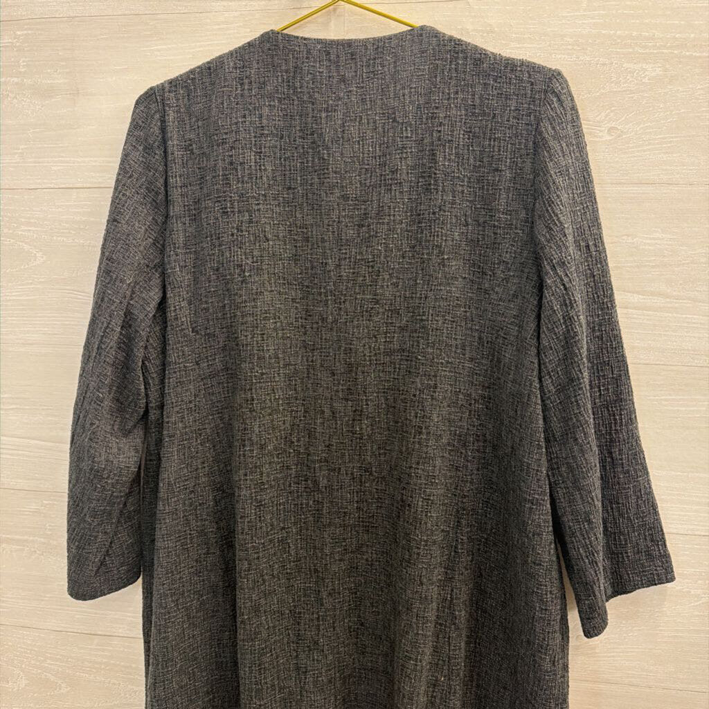 Eileen Fisher Grey Textured Long Sleeve Open Front Jacket Top Medium