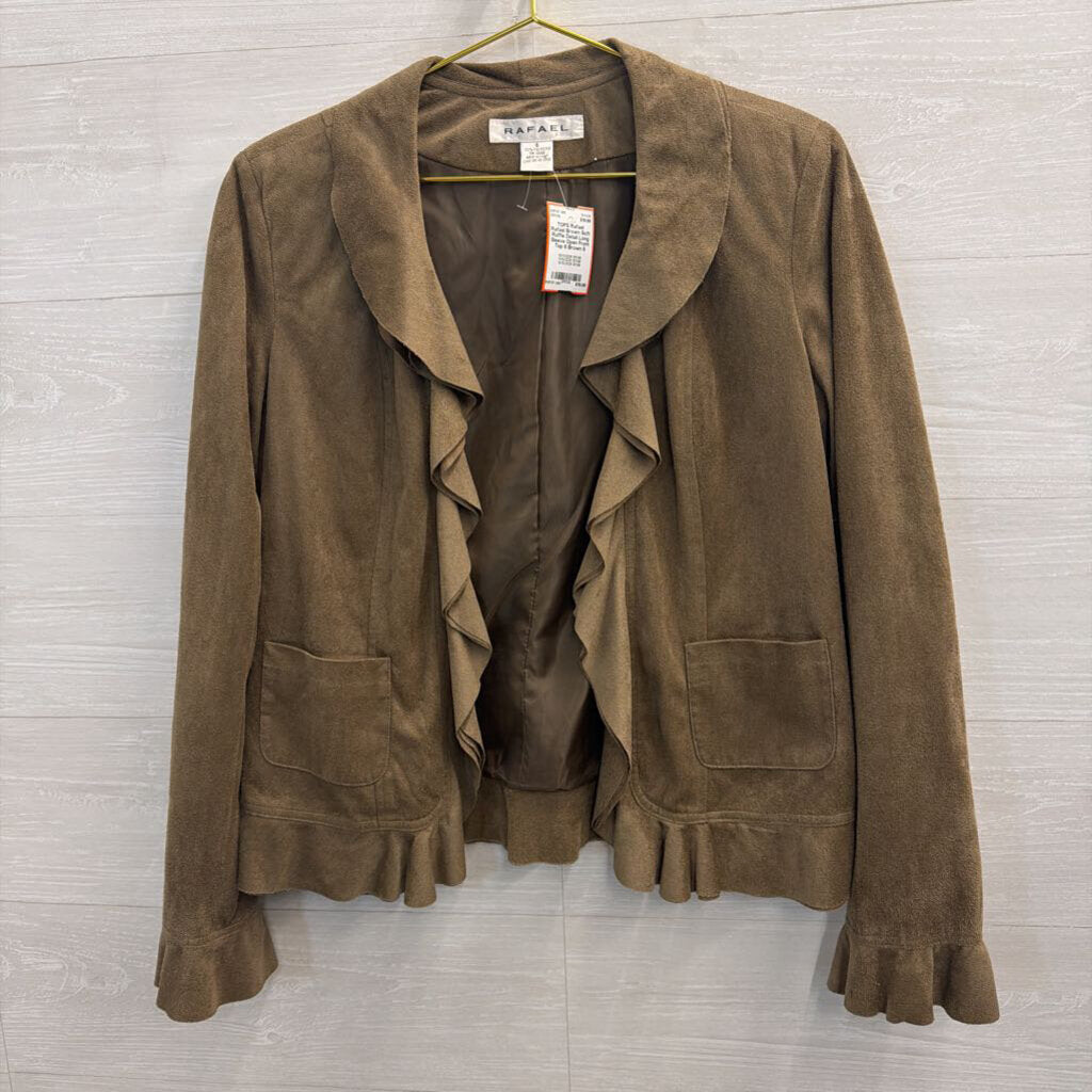 Rafael Brown Soft Ruffle Detail Long Sleeve Open Front Top 6