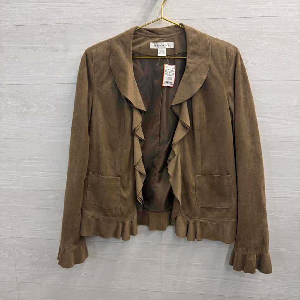 Rafael Brown Soft Ruffle Detail Long Sleeve Open Front Top 6