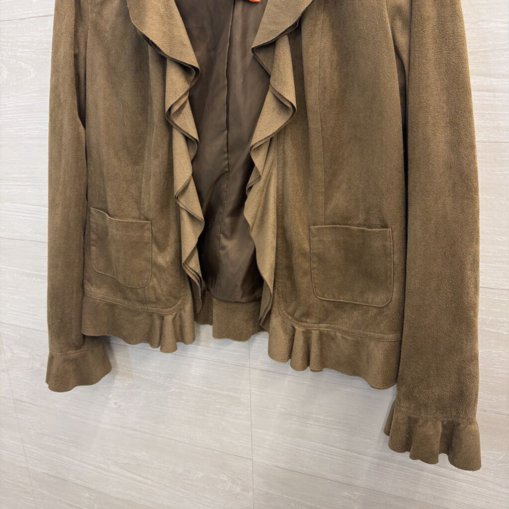 Rafael Brown Soft Ruffle Detail Long Sleeve Open Front Top 6