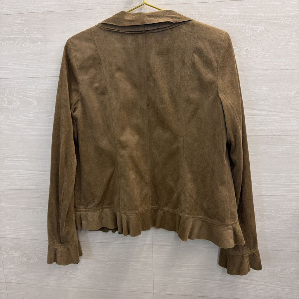 Rafael Brown Soft Ruffle Detail Long Sleeve Open Front Top 6
