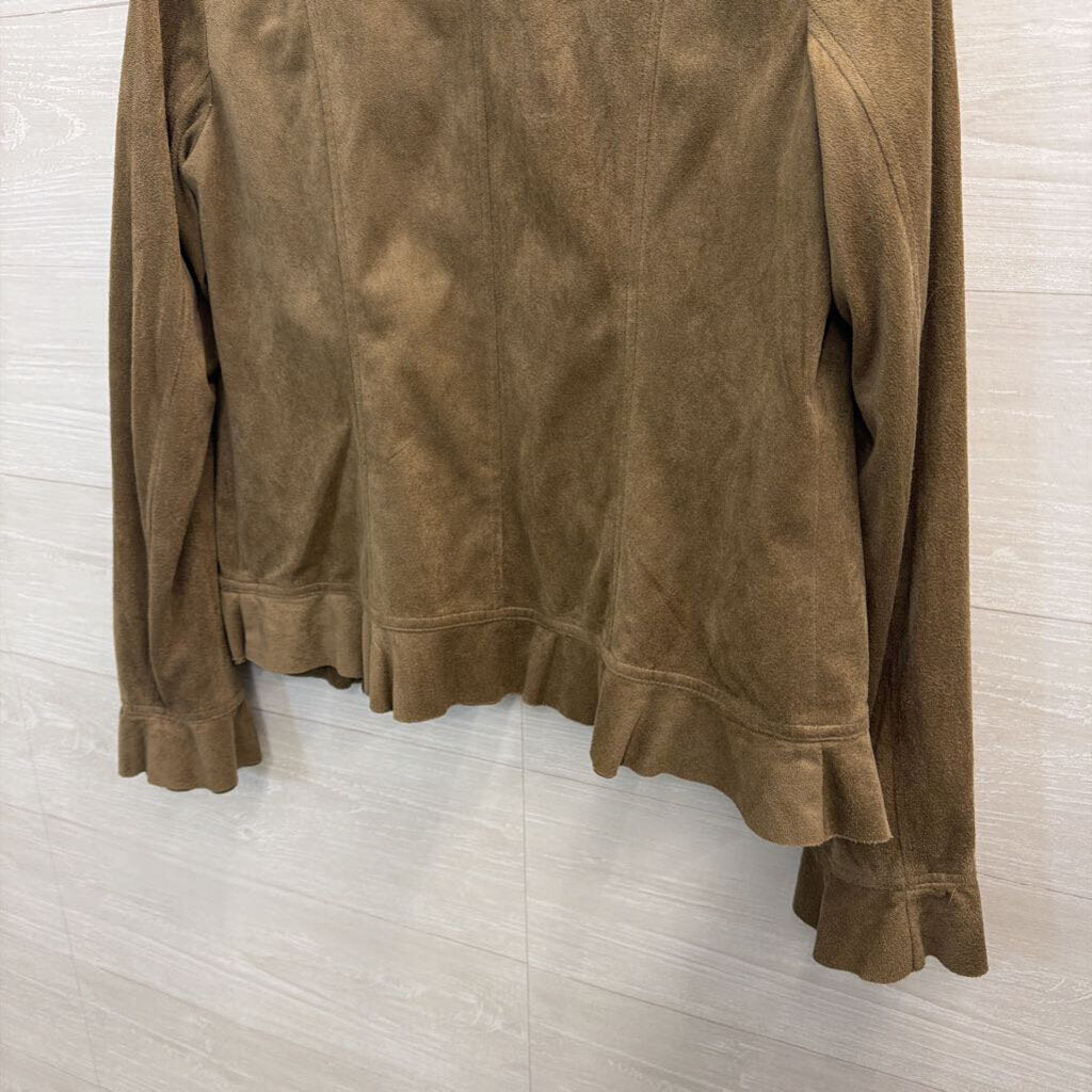 Rafael Brown Soft Ruffle Detail Long Sleeve Open Front Top 6