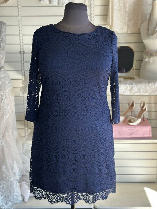 RN Studio Blue Lace Long Sleeve Short Formal Dress 18