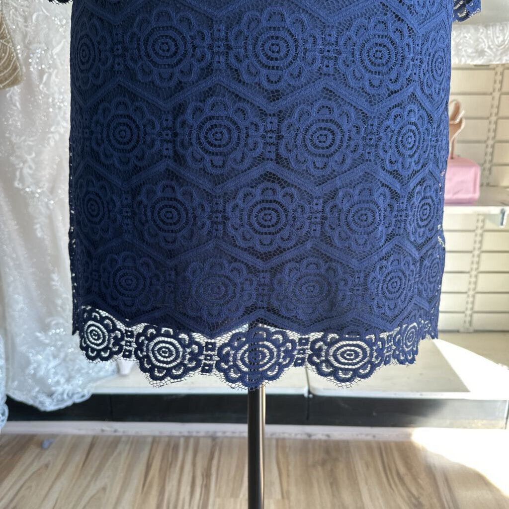 RN Studio Blue Lace Long Sleeve Short Formal Dress 18
