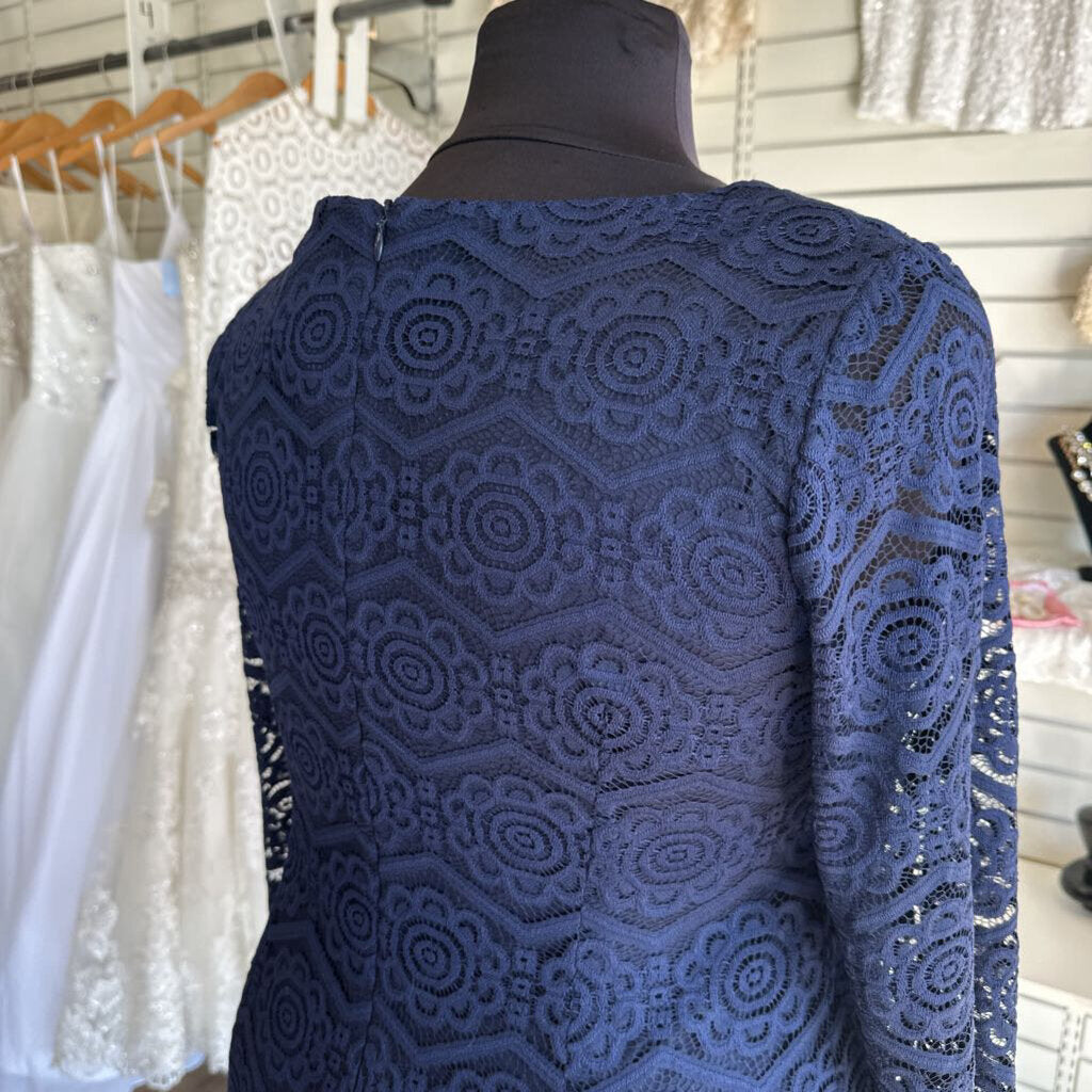 RN Studio Blue Lace Long Sleeve Short Formal Dress 18