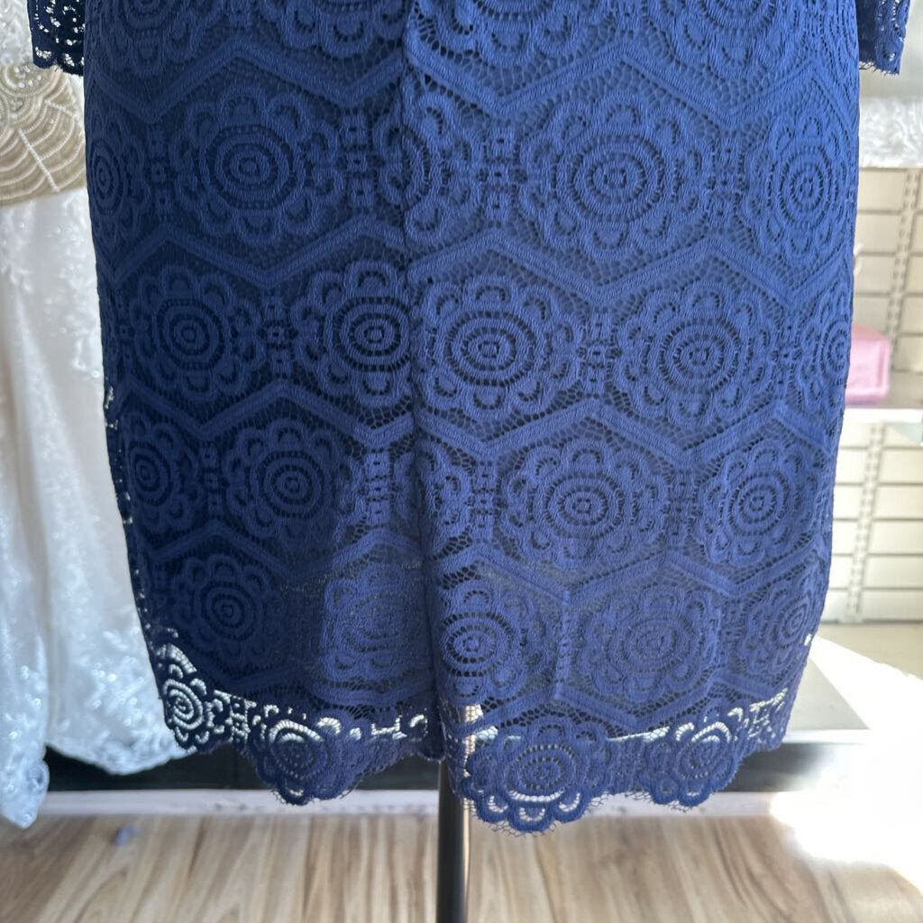 RN Studio Blue Lace Long Sleeve Short Formal Dress 18