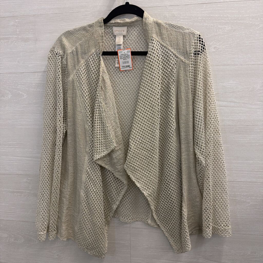 Chicos Grey Open Knit Long Sleeve Open Front Top 3