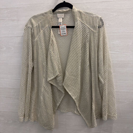 Chicos Grey Open Knit Long Sleeve Open Front Top 3