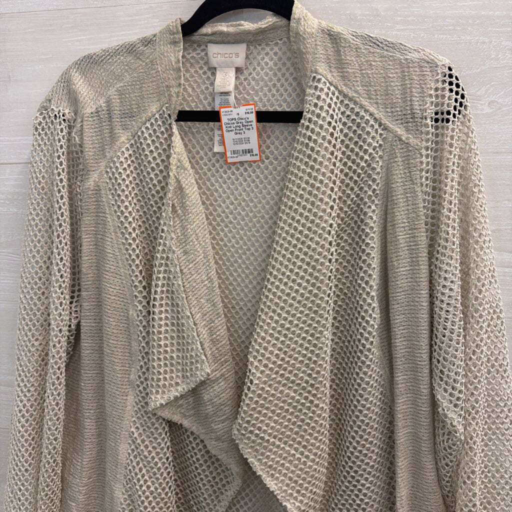 Chicos Grey Open Knit Long Sleeve Open Front Top 3