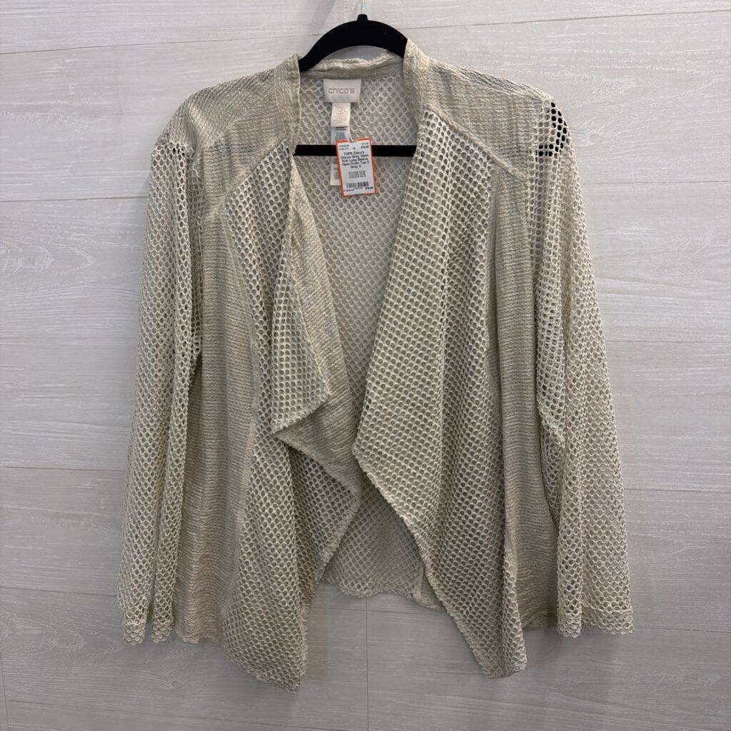 Chicos Grey Open Knit Long Sleeve Open Front Top 3