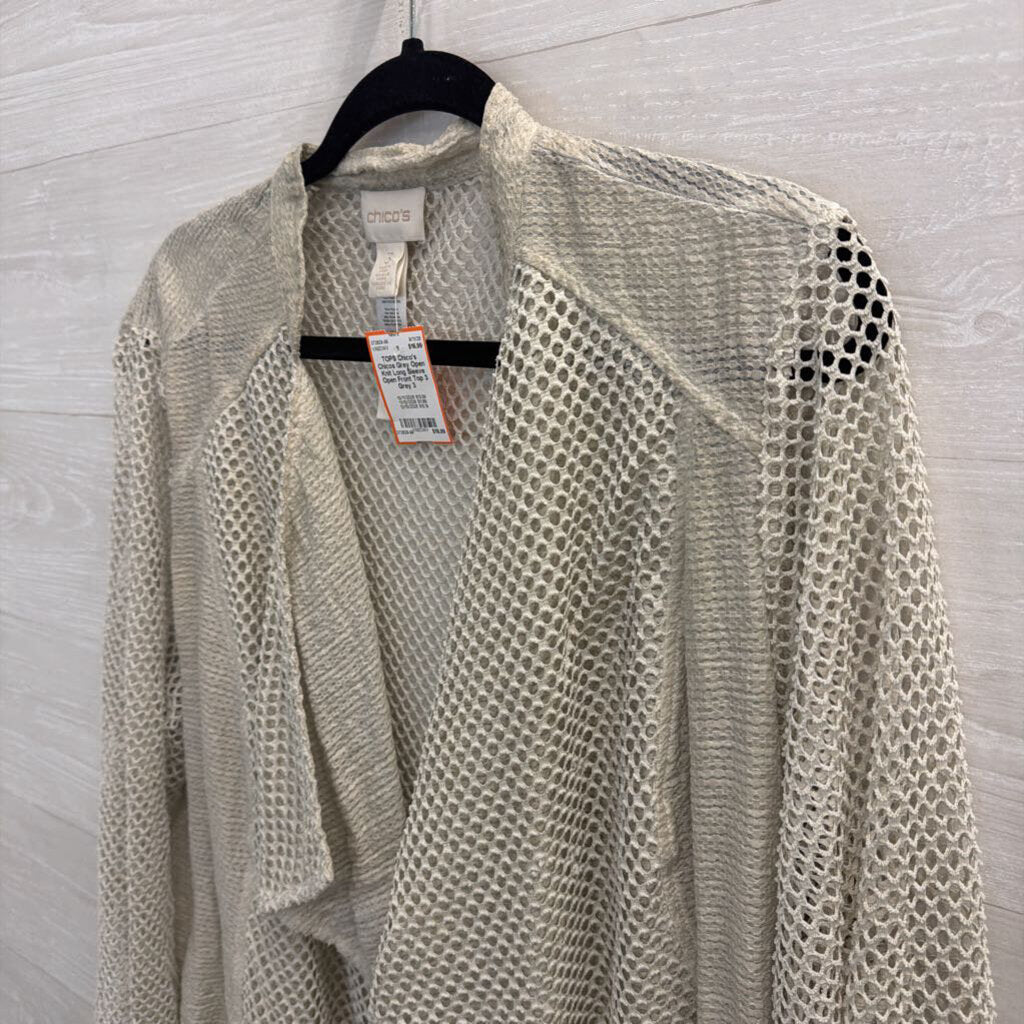 Chicos Grey Open Knit Long Sleeve Open Front Top 3
