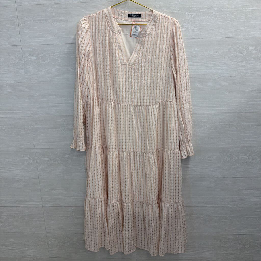 Pink Print Long Sleeve Midi Dress Extra Large