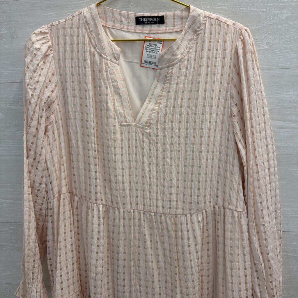 Pink Print Long Sleeve Midi Dress Extra Large