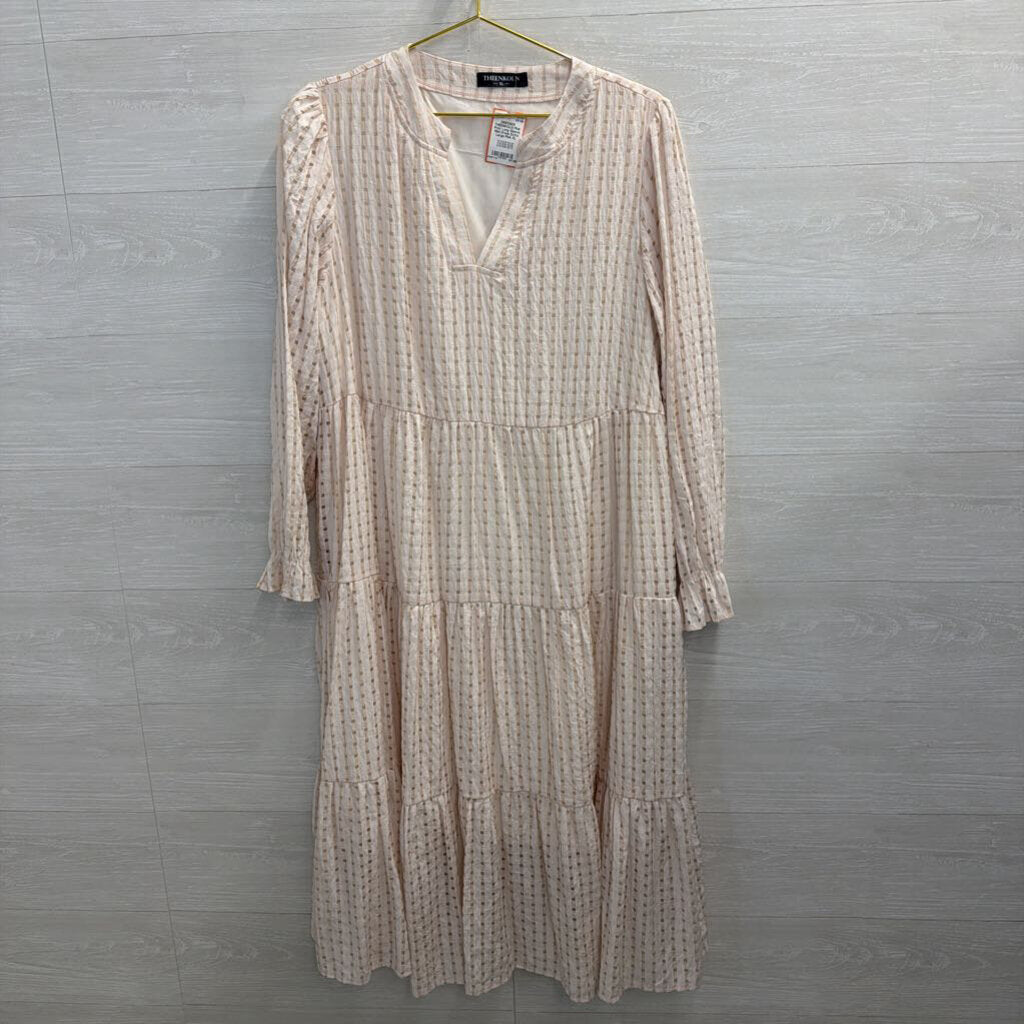 Pink Print Long Sleeve Midi Dress Extra Large