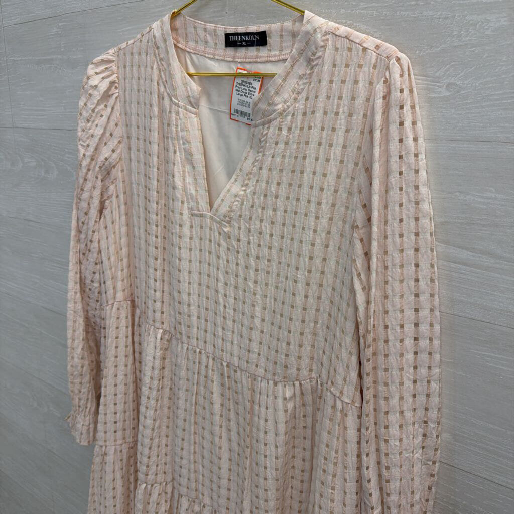 Pink Print Long Sleeve Midi Dress Extra Large