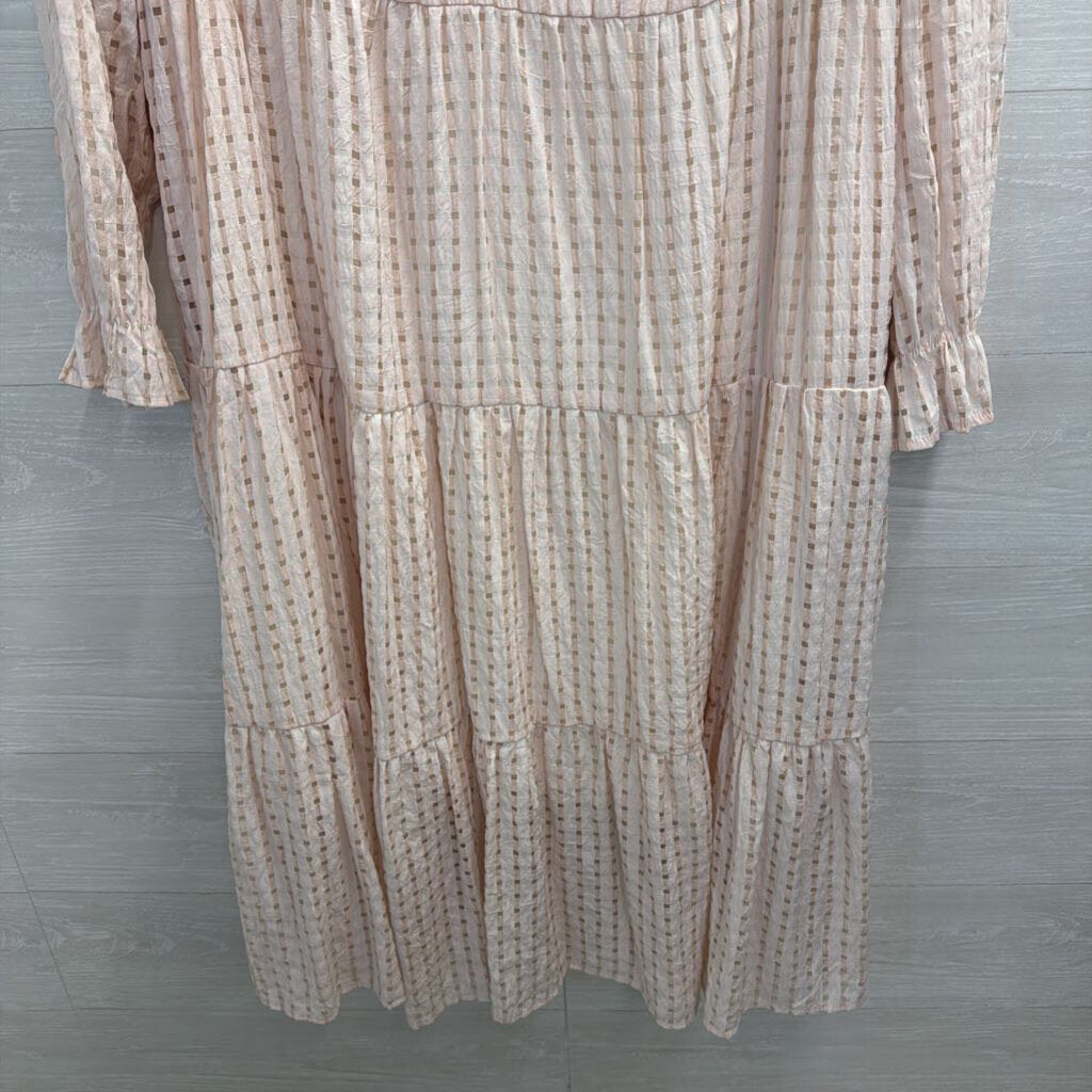 Pink Print Long Sleeve Midi Dress Extra Large