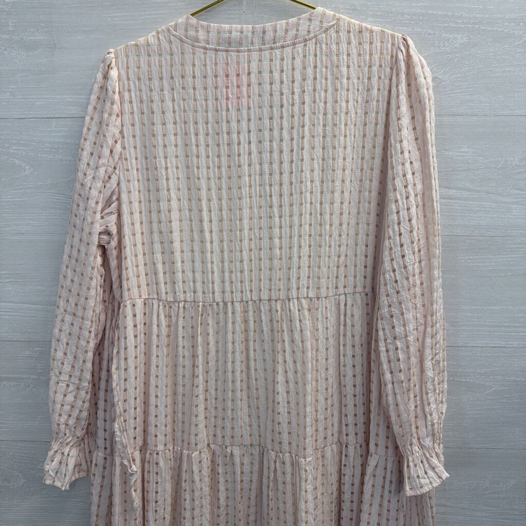 Pink Print Long Sleeve Midi Dress Extra Large
