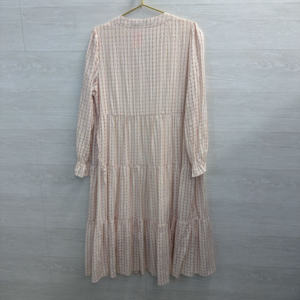 Pink Print Long Sleeve Midi Dress Extra Large