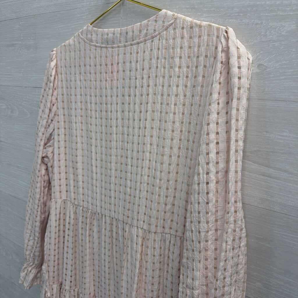 Pink Print Long Sleeve Midi Dress Extra Large