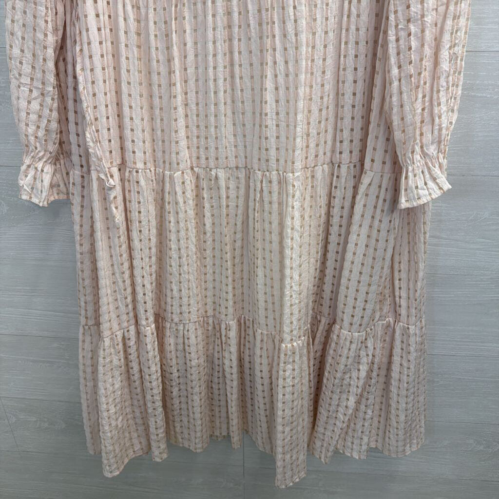 Pink Print Long Sleeve Midi Dress Extra Large