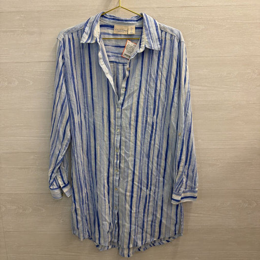 Calypso St Barth Blue/ White Striped Long Sleeve Button Down Tunic Top Large