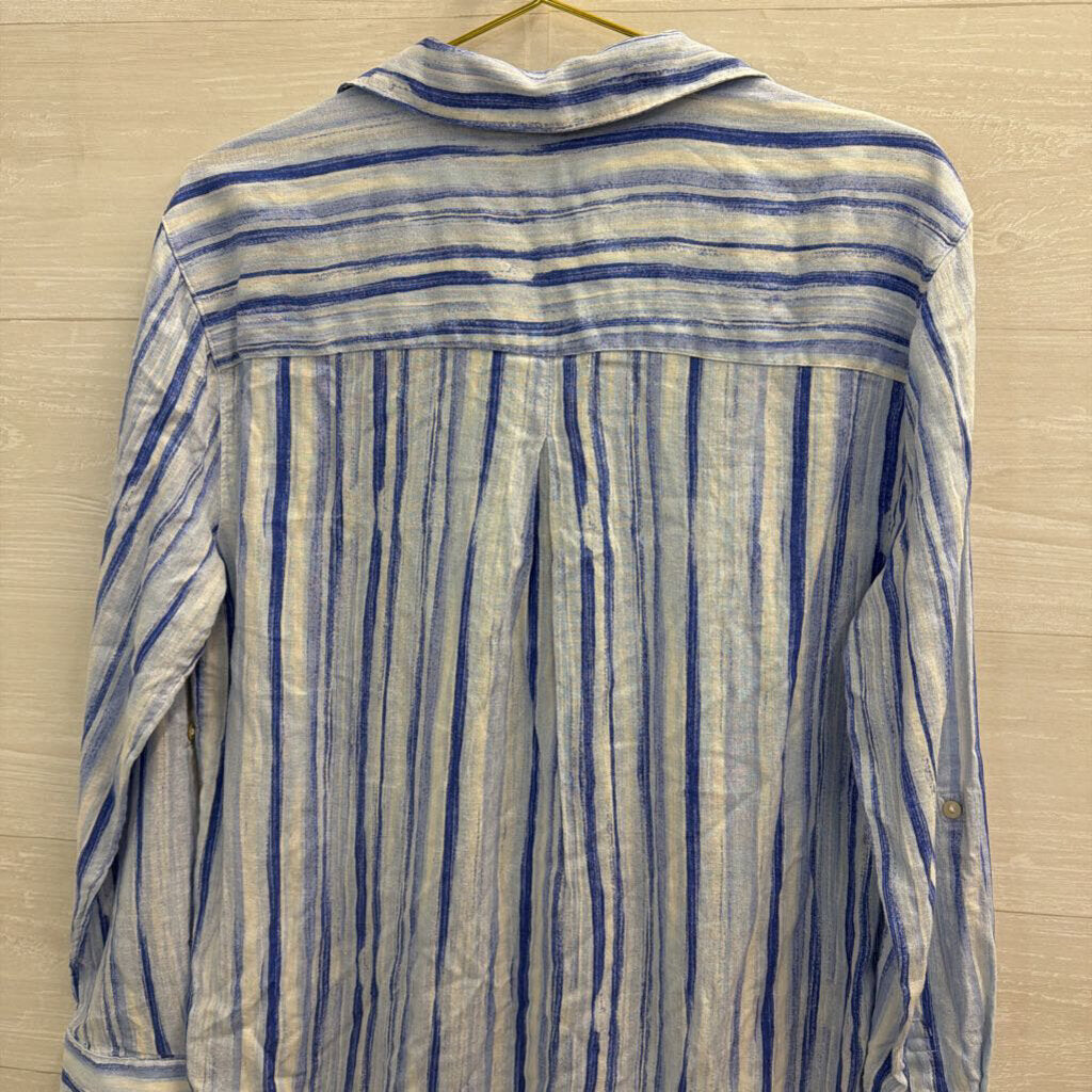 Calypso St Barth Blue/ White Striped Long Sleeve Button Down Tunic Top Large