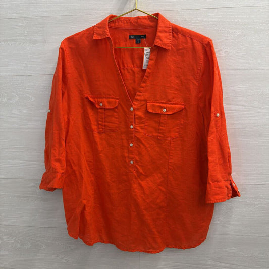 Gap Orange Long Sleeve Half Button Front Top Extra Large