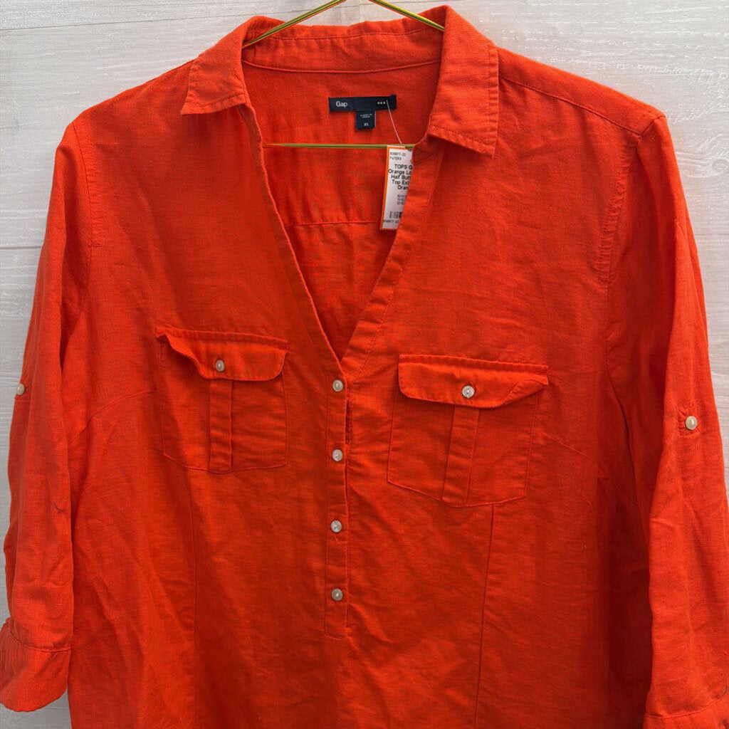 Gap Orange Long Sleeve Half Button Front Top Extra Large