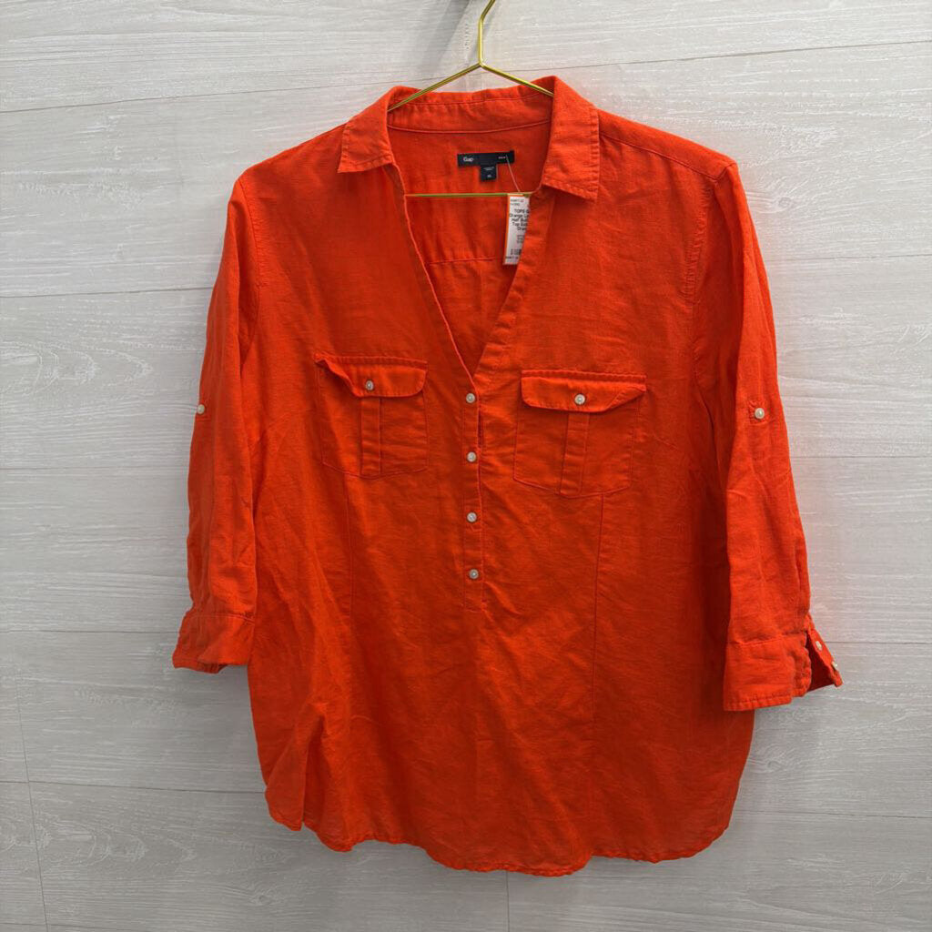 Gap Orange Long Sleeve Half Button Front Top Extra Large