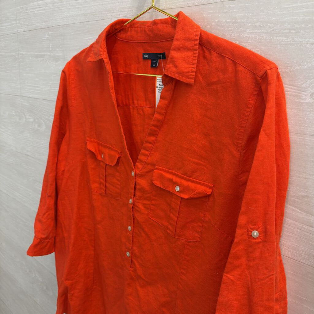 Gap Orange Long Sleeve Half Button Front Top Extra Large