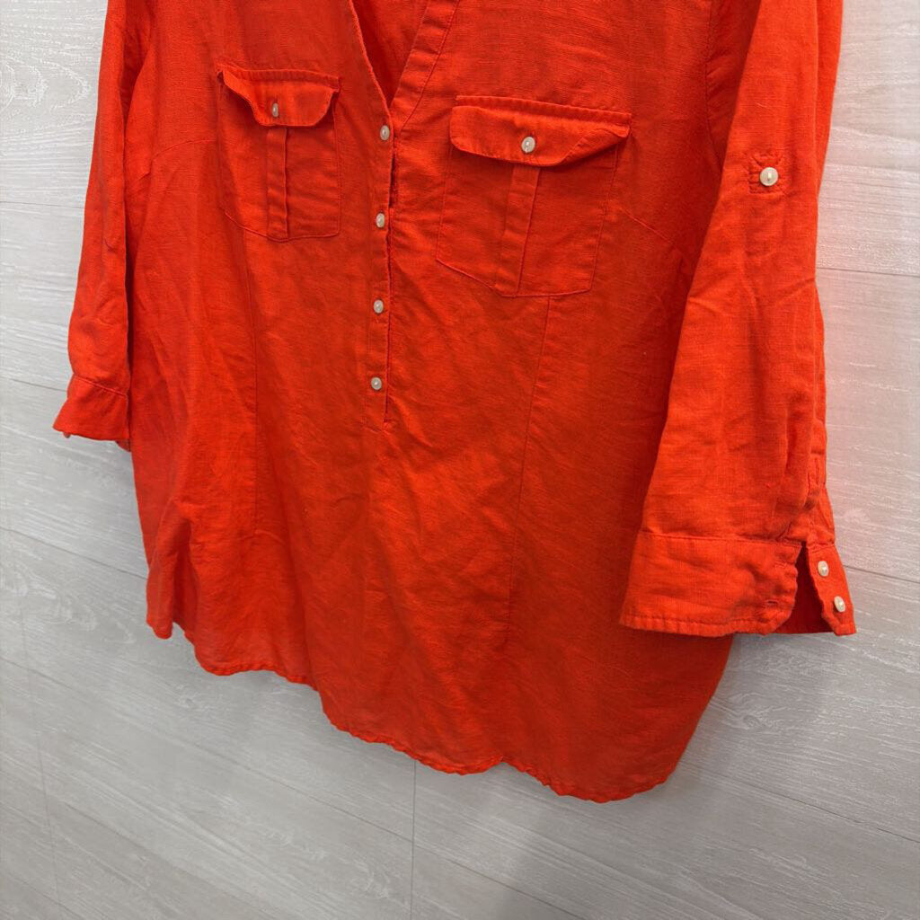 Gap Orange Long Sleeve Half Button Front Top Extra Large