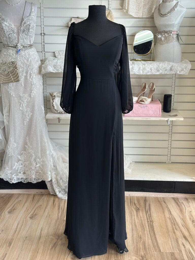 EVA Black Long Sleeve Long Formal Dress Large