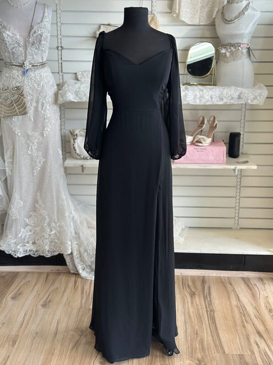 EVA Black Long Sleeve Long Formal Dress Large