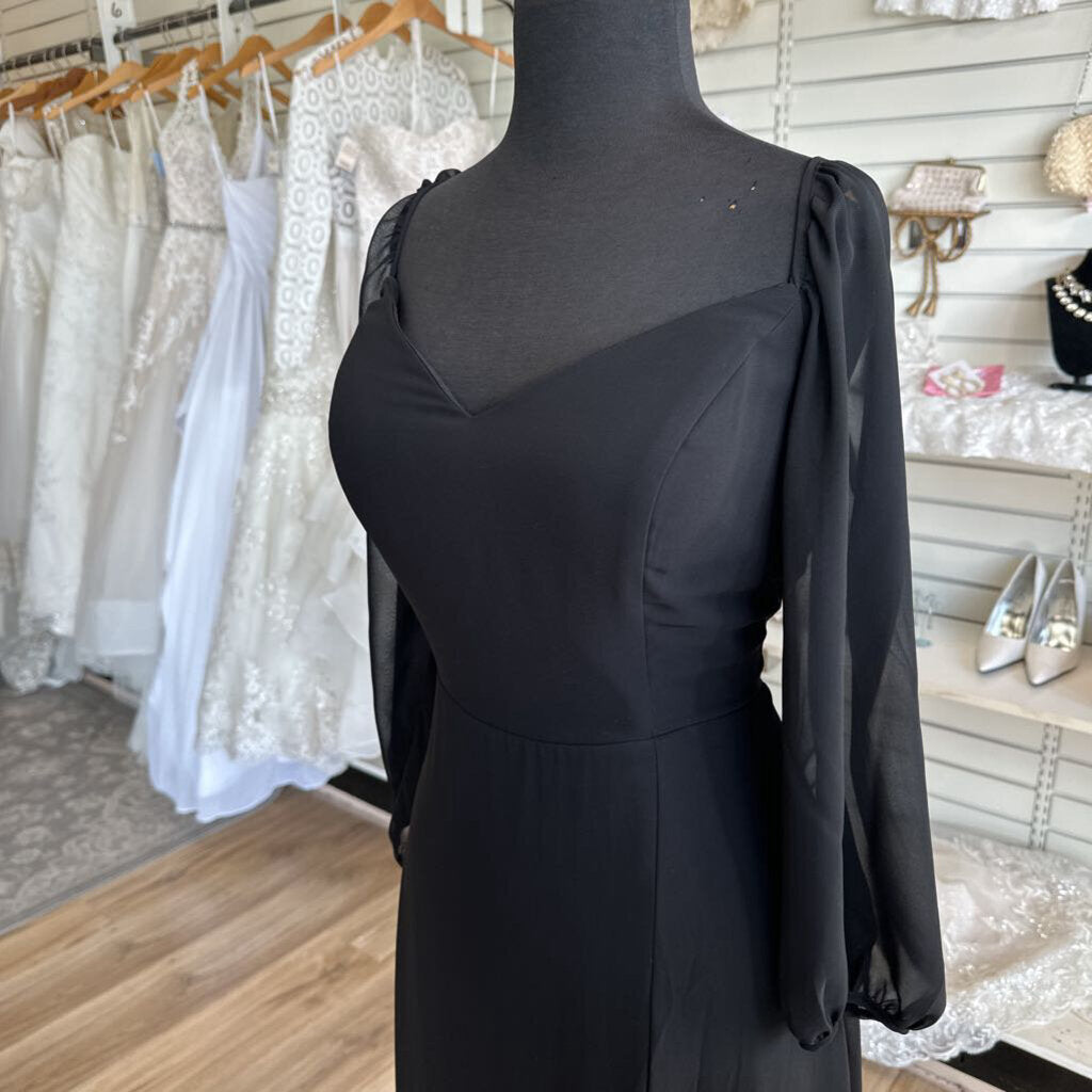 EVA Black Long Sleeve Long Formal Dress Large