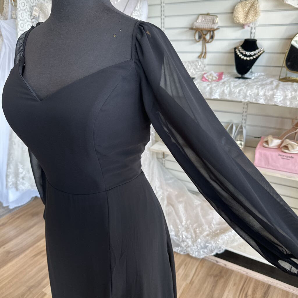 EVA Black Long Sleeve Long Formal Dress Large