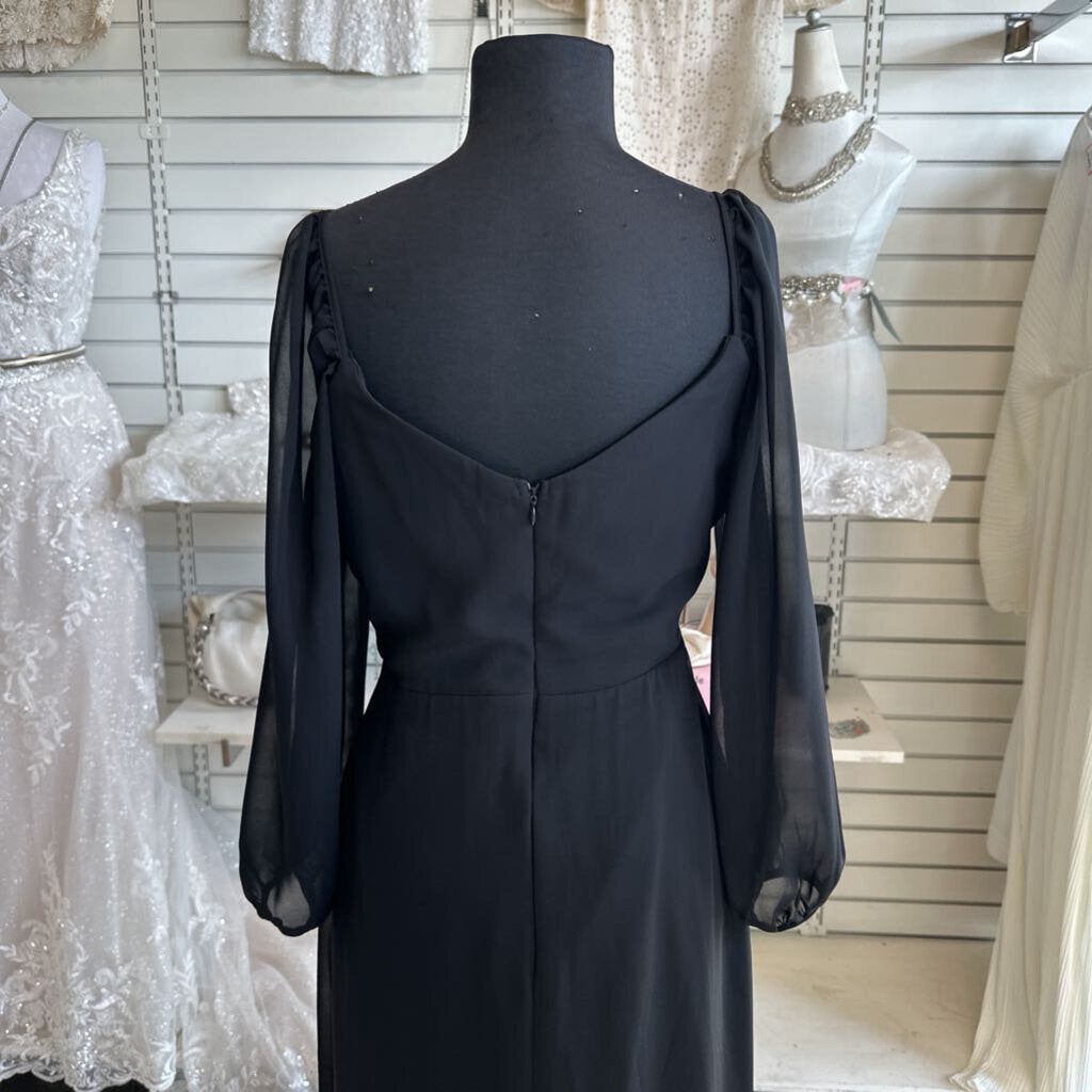 EVA Black Long Sleeve Long Formal Dress Large