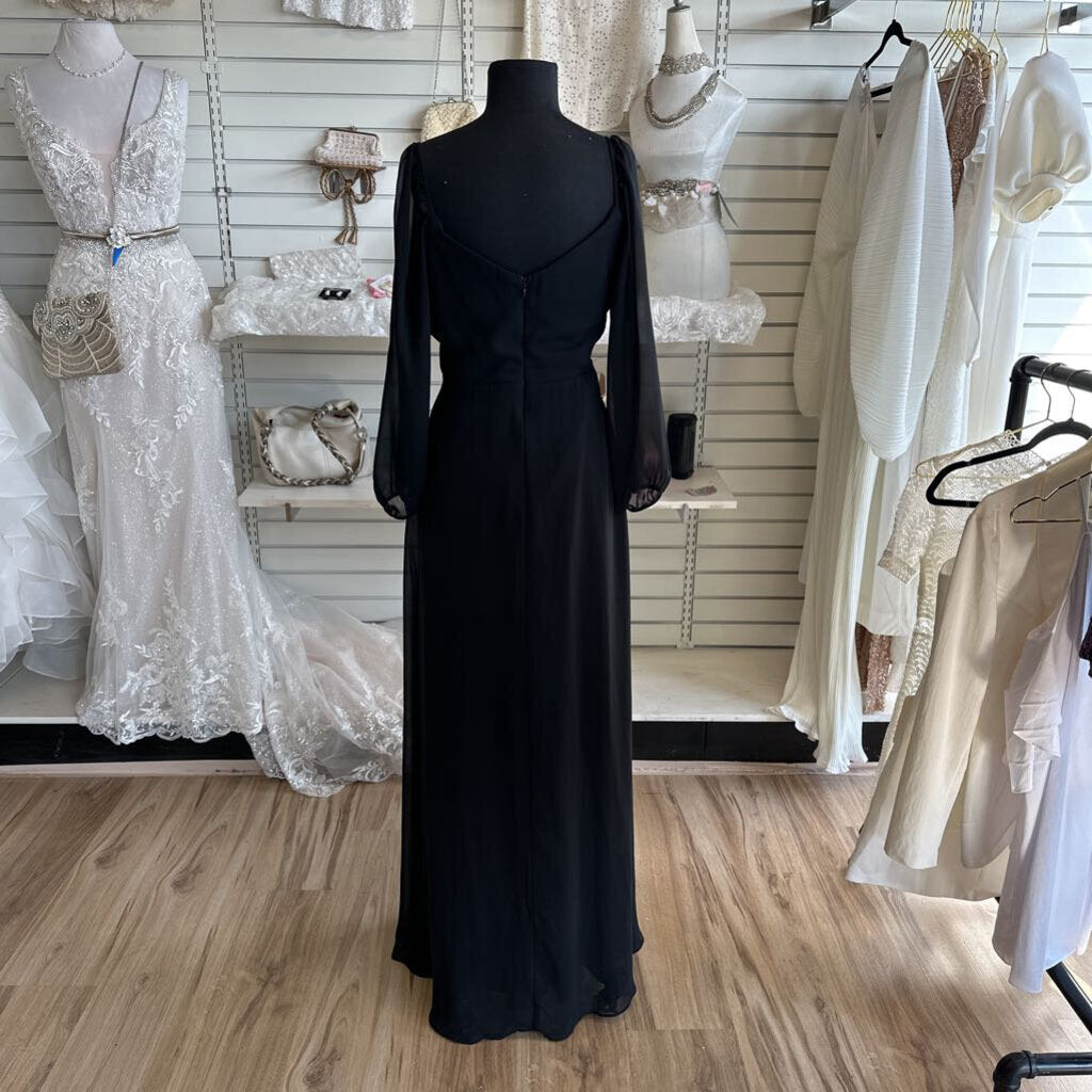 EVA Black Long Sleeve Long Formal Dress Large