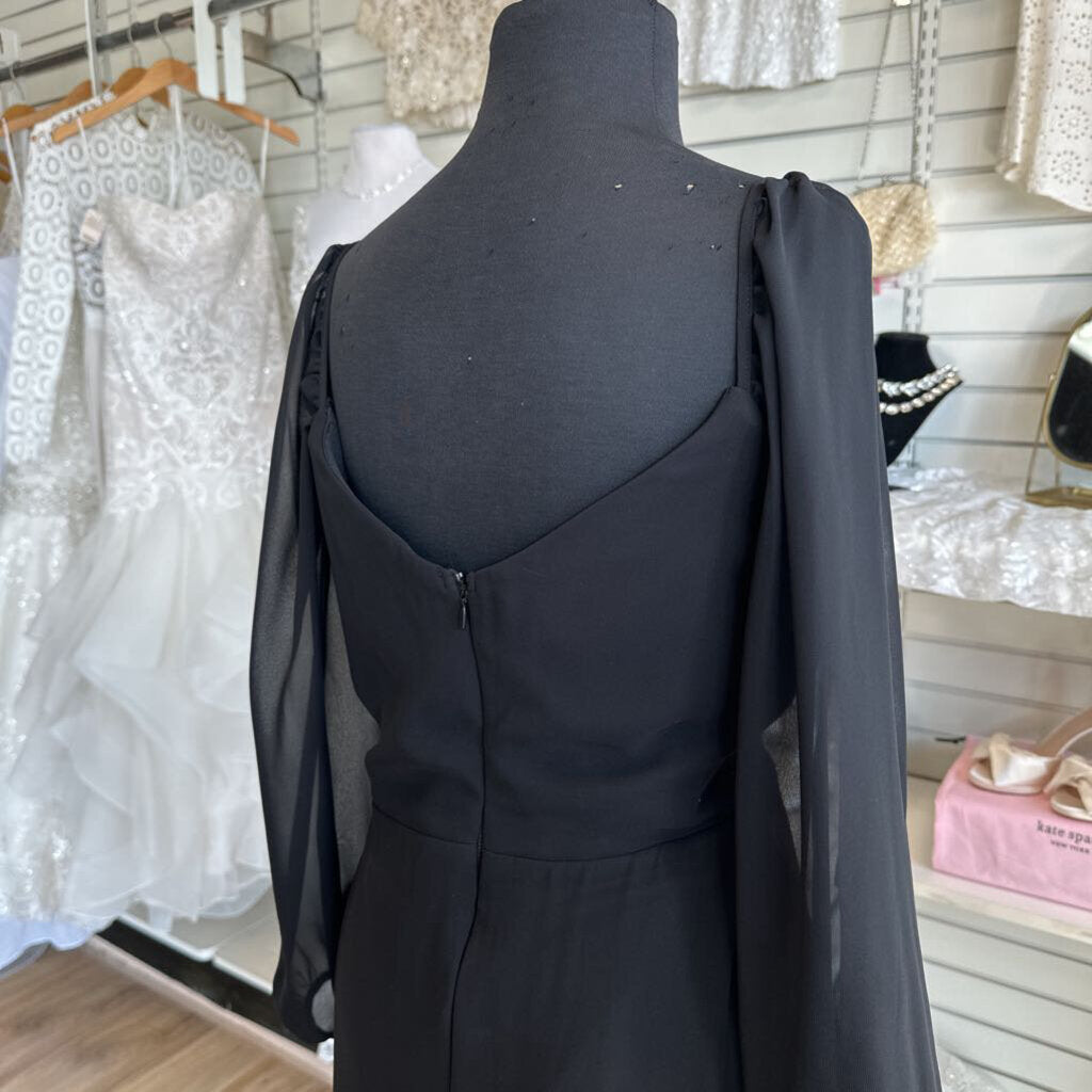 EVA Black Long Sleeve Long Formal Dress Large